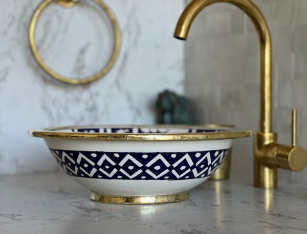 Lavabo en céramique marocaine fait main – Évier rond artisanal pour salle de bain authentique (43 cm x H 15,5 cm, 6,8 kg) – Image 5