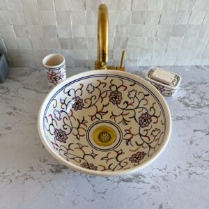 Lavabo décoratif marocain fait main – Vasque en céramique traditionnelle peinte à la main (40 cm x H 14 cm, 6,2 kg)
